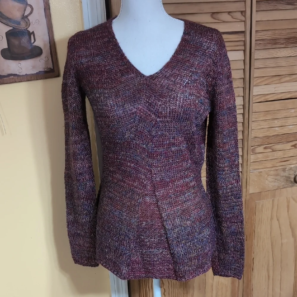 Coldwater Creek Burgundy Mohair Wool Blend V-Neck Long Sleeve Sweater L 14 - 16 - Picture 1 of 8